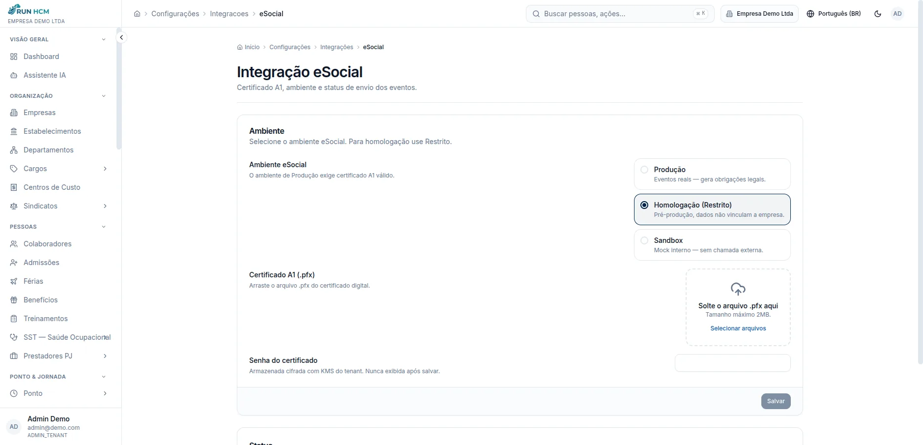 eSocial e Reinf assinados com certificado A1 (ICP-Brasil)