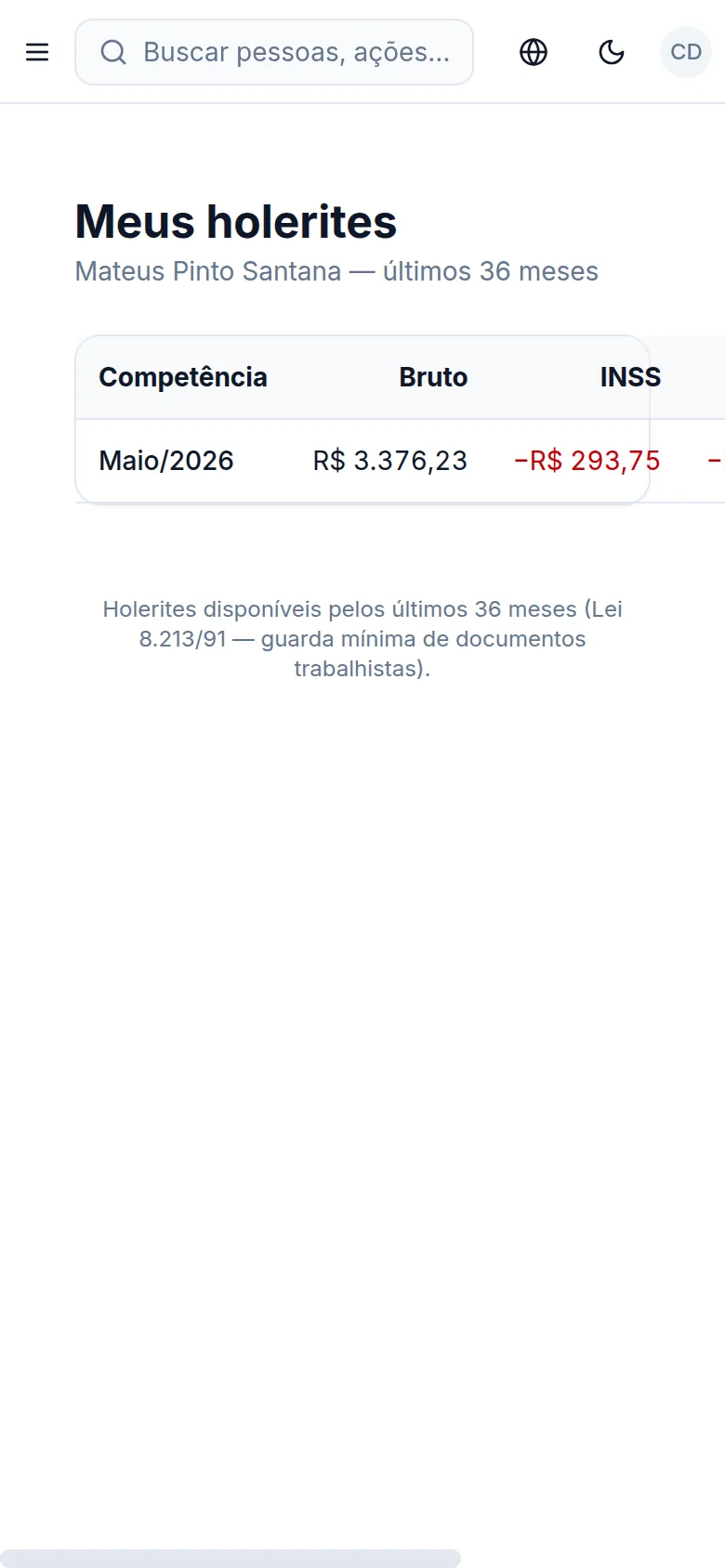 App RUN HCM no celular: meus holerites com bruto, INSS, IRRF e líquido